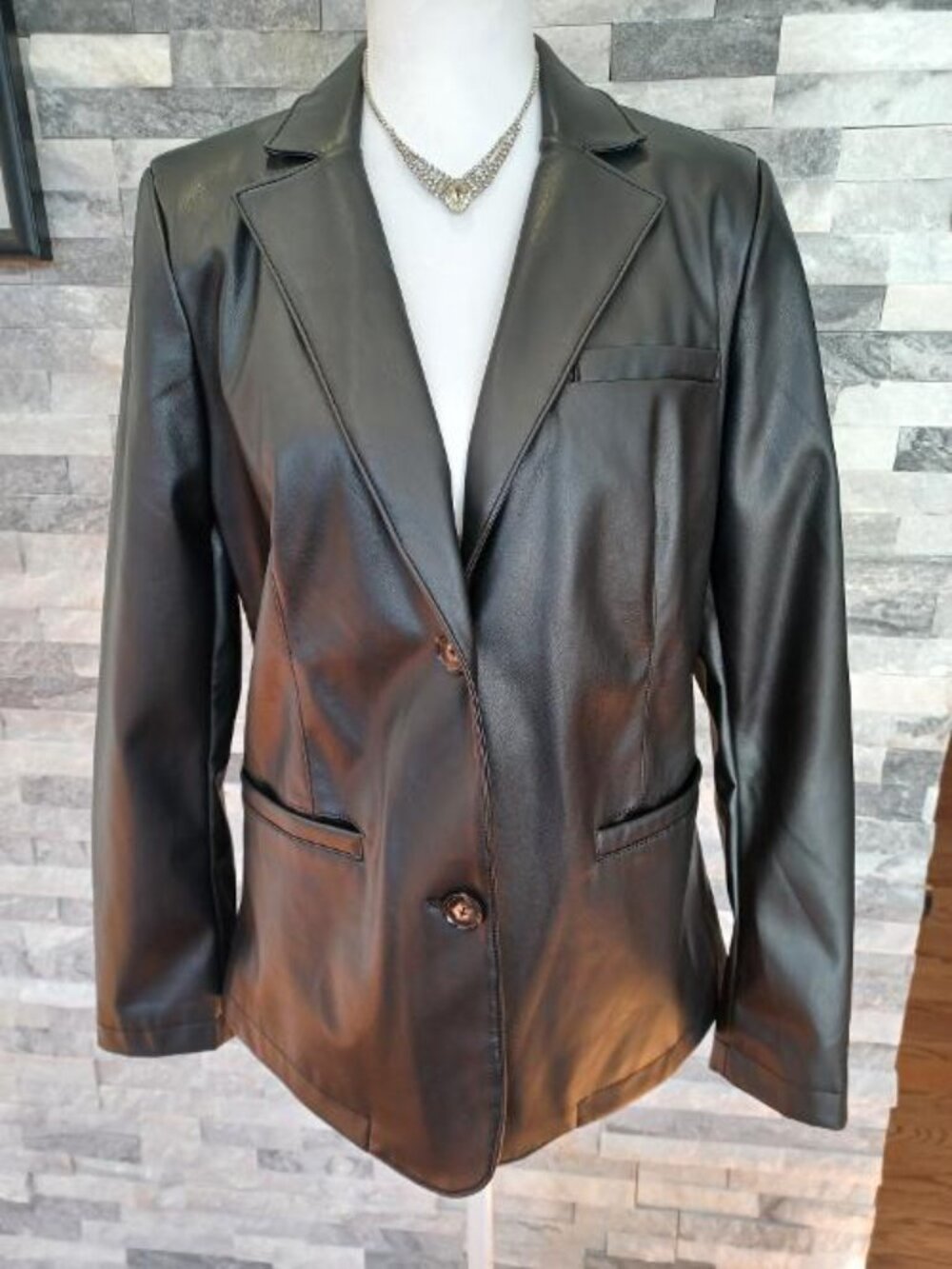 D & Co. Denim & Company Black Faux Leather Blazer sz. XS